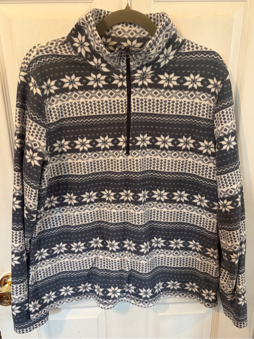 Old Navy Women's Navy and White Fair Isle Quarter-Zip Sweater